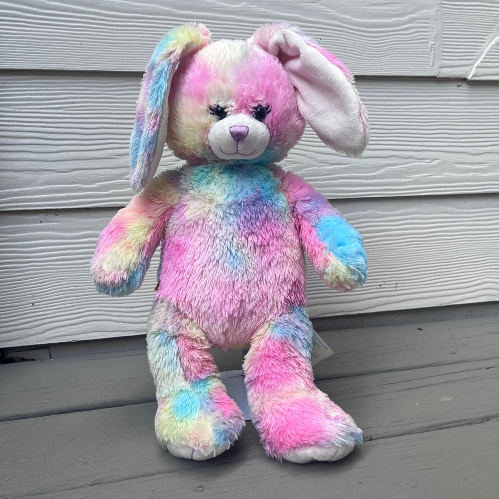 Build-A-Bear Plush Bunny Unisex 17in Rainbow Excellent Tie Dye Stuffed Animal